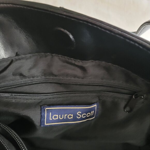 Laura Scott Genuine Leather Purse hobo handbag double handle black lotsa pockets - Picture 13 of 13